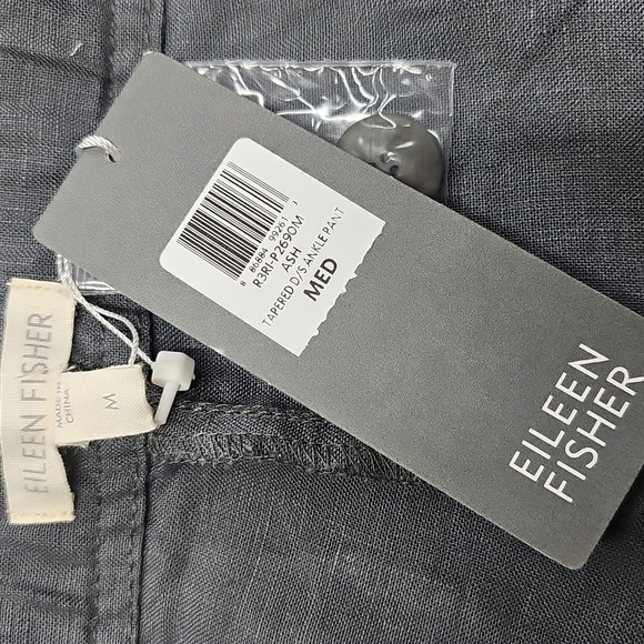 Eileen Fisher Linen Tapered Ankle Cargo Pants In Ash Gray Size Medium - Picture 6 of 10